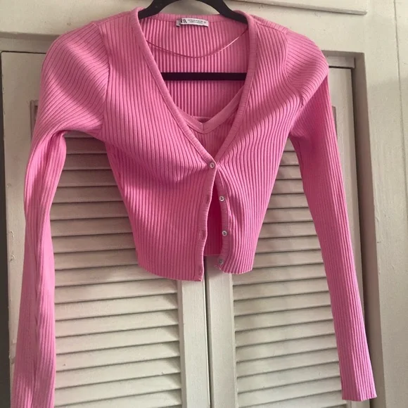 Zara rubbed pink top size S and cardigan M size sells as a set - Picture 3 of 16